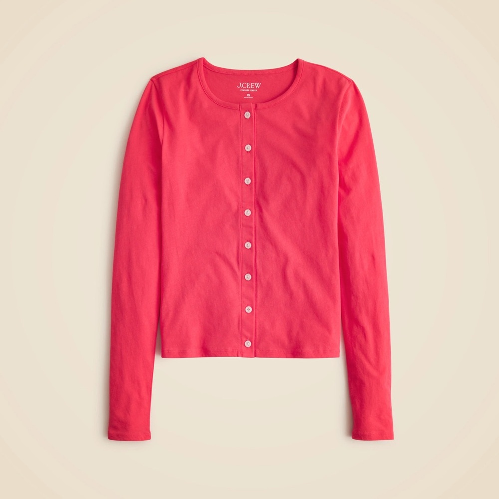 NWT J. Crew Feather Jersey Crewneck Cardigan Strawberry Sunrise